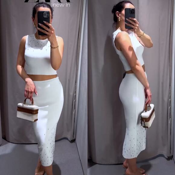 Zara Dresses & Skirts - ZARA BEADED KNIT MIDI SKIRT